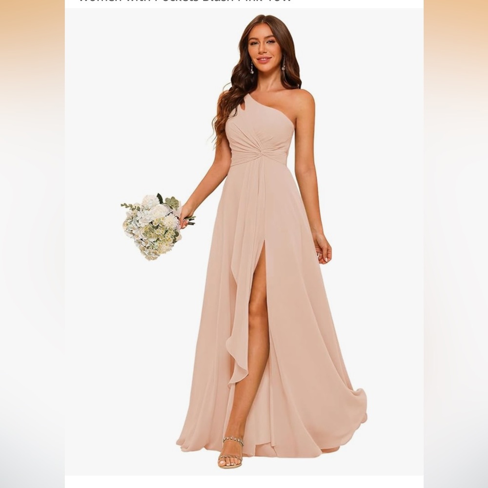 One shoulder chiffon A-line formal party dress in blush pink